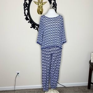 Xhilaration Dark Blue and White Print Top and Matching Pants Set